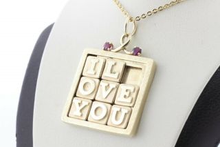 Vintage 14K Gold Henry Dankner Ruby Gold Moveable ' I Love You ' Puzzle Pendant 5