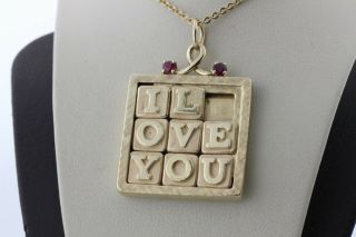 Vintage 14K Gold Henry Dankner Ruby Gold Moveable ' I Love You ' Puzzle Pendant 6