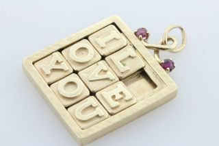 Vintage 14K Gold Henry Dankner Ruby Gold Moveable ' I Love You ' Puzzle Pendant 8