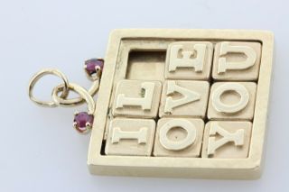 Vintage 14K Gold Henry Dankner Ruby Gold Moveable ' I Love You ' Puzzle Pendant 9