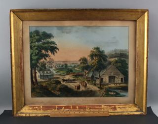 19thc Antique Currier & Ives View On Long Island York Colored Lithograph