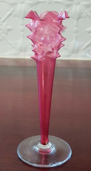 Gorgeous Vintage Ruffled Cranberry Ruby Red Dainty Vase