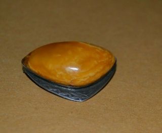 Antique Natural Amber Old Brooch Pin Yellow 12,  9 Gr Baltic Amber,  Silver 875