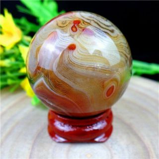 ≈86g Brown Madagascar Crazy Lace Silk Banded Agate Tumbled Ball 40mm Hg31999
