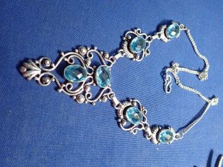 Ultra Rare Blue Topaz Old Pawn Sterling Silver Big Chunky Necklace