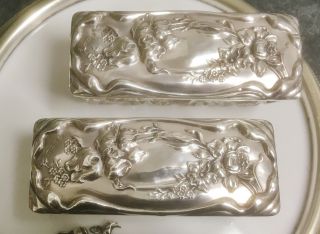 ANTIQUE STERLING SILVER CUT GLASS DRESSING TABLE TRINKET BOXES GEORGE V 5