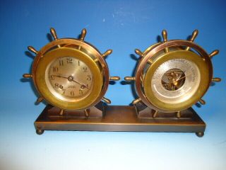 Vintage Chelsea Clock & Barometer Set,  Yacht Wheel Design,  Serial 226198 1930 