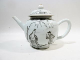 18thc Chinese Encre De Chine Porcelain Grisaille Teapot