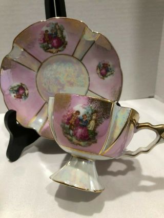 Vintage Lefton China Iridescent Hand Painted Cup And Saucer