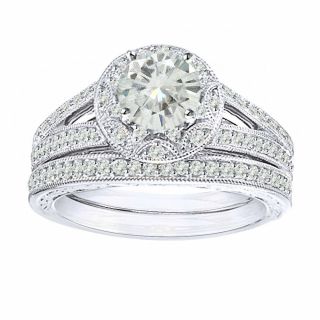 Sterling Silver 4.  25 Ct Round Moissanite Vintage - Style Bridal Set Ring