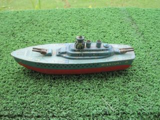 Vintage Friction Tin Toy War Ship Boat Missouri