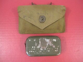 Wwii Us Army M1942 First Aid Kit Canvas Pouch W/carlisle Bandage - Dated 1944 2