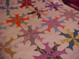 VINTAGE HAND PIECED QUILT,  MULTICOLORED FISH SHAPED STARS DESIGN 2
