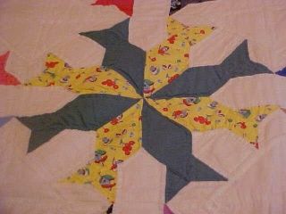 VINTAGE HAND PIECED QUILT,  MULTICOLORED FISH SHAPED STARS DESIGN 4
