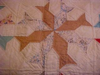 VINTAGE HAND PIECED QUILT,  MULTICOLORED FISH SHAPED STARS DESIGN 5