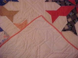 VINTAGE HAND PIECED QUILT,  MULTICOLORED FISH SHAPED STARS DESIGN 8