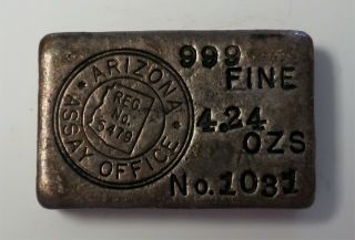 Very Rare Arizona Assay Silver Ingot - Fewer Than 50 Known - 4.  24 Ozs - 999 Fine