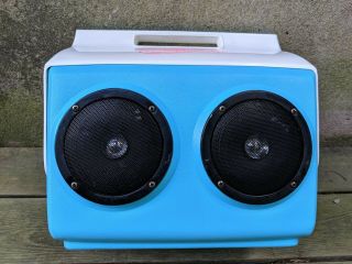 Vintage Blue Playmate Kool Tunes Ice Chest Cooler by Igloo With Speakers 6