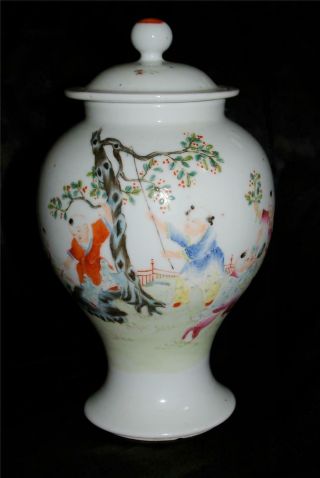Chinese Antique Famille Rose Boys Playing Vase With Lid