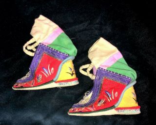 Antique Pair CHINESE EBROIDERED LOTUS SHOES BOUND FEET Slippers embroidery 6 2