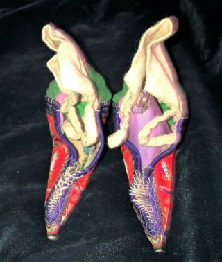 Antique Pair CHINESE EBROIDERED LOTUS SHOES BOUND FEET Slippers embroidery 6 4