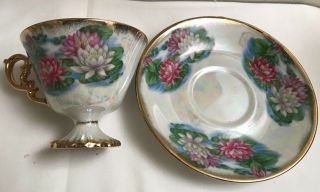 VINTAGE UCAGCO July Water Lilly Teacup and Saucer Set Japan 4
