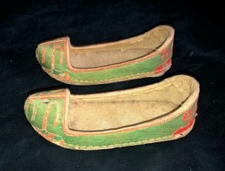 Antique Pair Chinese Ebroidered Lotus Shoes Bound Feet Slippers Embroidery Qing