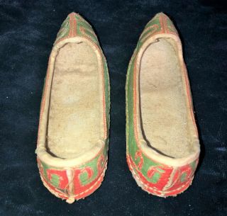 Antique Pair CHINESE EBROIDERED LOTUS SHOES BOUND FEET Slippers embroidery Qing 4