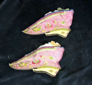 Antique Chinese Ebroidered Lotus Shoes Bound Feet Qing Embroidery 2
