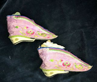 Antique CHINESE EBROIDERED LOTUS SHOES BOUND FEET Qing embroidery 2 2