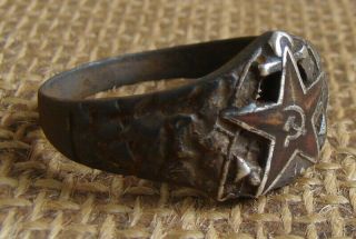 Russian Soviet CCCP WW2 Red Star Silver Ring Hammer & Sickle 2