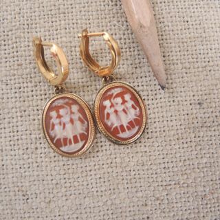 14k Gold Cameo Earrings Three Graces Carved Shell Dancing Nudes Vintage Pair 4 G
