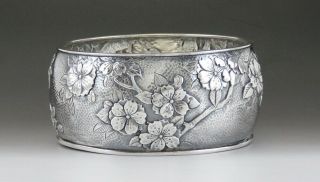 Antique Japanese Meiji Arthur Bond Yokohama Sterling Silver Cherry Blossom Bowl