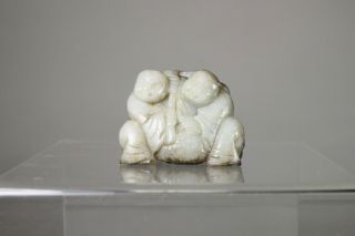 Antique Chinese 19th Century Carved Jade Hehe Twins Boy Boys Figure Pendant