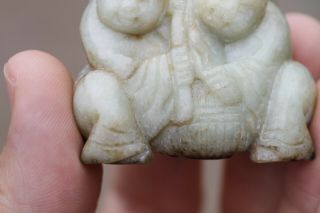 Antique Chinese 19th Century Carved Jade HeHe Twins Boy Boys Figure Pendant 7