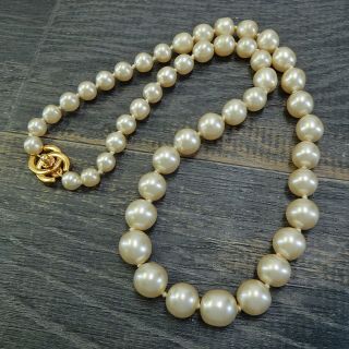 Chanel Gold Plated Cc Logos Imitation Pearl Vintage Necklace 4608a Rise - On