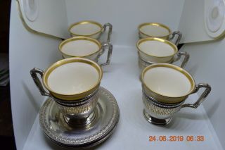 Antique Lenox Sterling Silver Demitasse Cups Saucers Set Of 6 486 Grams Heavy