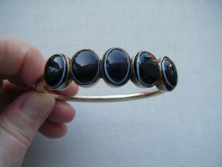 Antique Victorian Bullseye Agate Stones Gold Plated Bangle Bracelet