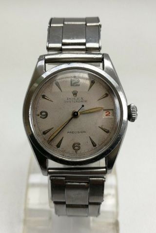 Vtg 1950/51 Rolex Oysterdate 6066 Stainless Steel Gents Watch & Strap 2
