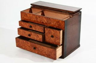 Antique Burl Wood Small Chest Box Drawers Jewelry 11x7x9