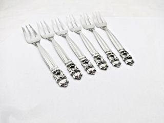 SET OF 6 GEORG JENSEN DENMARK ACORN STERLING SILVER PASTRY FORKS,  5 5/8 