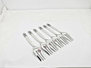 SET OF 6 GEORG JENSEN DENMARK ACORN STERLING SILVER PASTRY FORKS,  5 5/8 