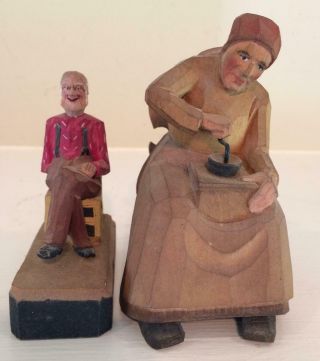 Vintage Hand Carved Man & Woman Figures - Switzerland