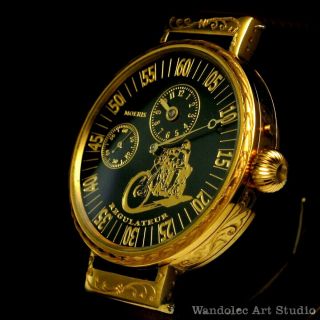 Moeris Vintage Mens Wristwatch Gold Regulateur Black Men 