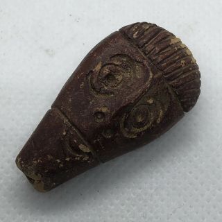 Old Antique Clay Pottery Mans Head Honduras Style Artifact Charm Pendant Red