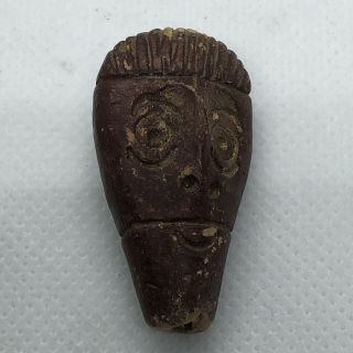 Old Antique Clay Pottery Mans Head Honduras Style Artifact Charm Pendant Red 2