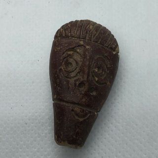 Old Antique Clay Pottery Mans Head Honduras Style Artifact Charm Pendant Red 3