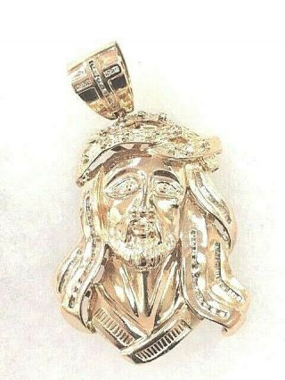 Large Solid 14k Rose Gold Diamond Head Of Jesus Pendant Estate Rare 44.  3g