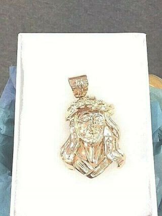 LARGE solid 14K ROSE GOLD DIAMOND HEAD OF JESUS PENDANT estate RARE 44.  3g 3