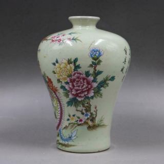 Chinese old porcelain vase Pink Flowers and Birds Rich Tumei Bottle 2